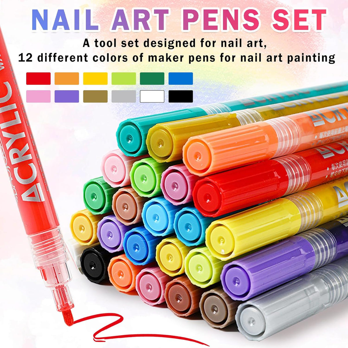 Nail Art Pens – 12 Colors
