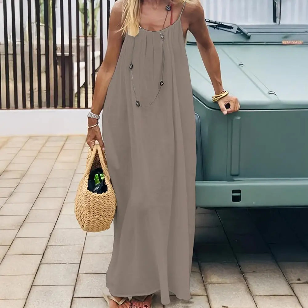 Soft Loose Fabric Dress Women Dress Women's Backless Cami Dress Summer Boho Maxi Sundress Spaghetti Strap Beach Back Tie Dresses