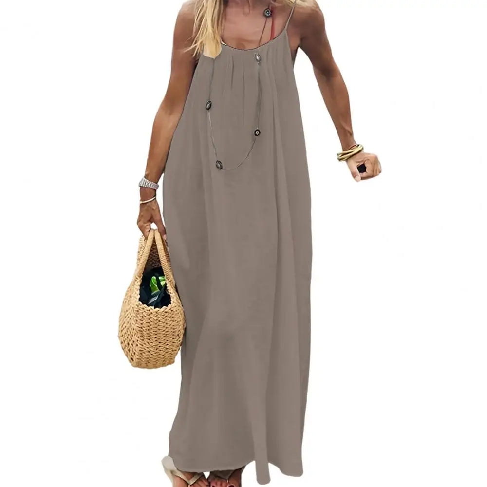 Soft Loose Fabric Dress Women Dress Women's Backless Cami Dress Summer Boho Maxi Sundress Spaghetti Strap Beach Back Tie Dresses